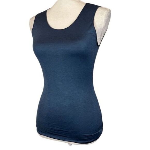 Armani Collezioni Blue Stretch Tank Top Round Neck Surged Edges Size 4 - Picture 1 of 7